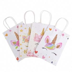 Bolsa de Regalo de Papel Personalizada Barata al por Mayor de KM China, Bolsa de Regalo con Logotipo Personalizado, Cumpleaños con Diseño de Unicornio - Product Image 1