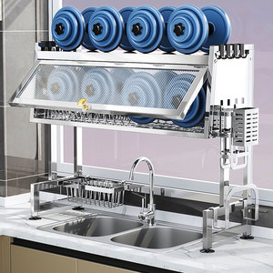 Lavabo üzerinde bulaşık süzgü raf paslanmaz çelik 2 katmanlı depolama büyük kapasiteli mutfak tezgahı çatal organizatör toz geçirmez dolap - Product Image 4