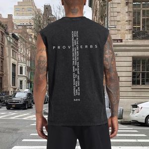 FOXA Gym Tank <b>Top</b> Men Vintage Bible Verse <b>Cross</b> Graphic Sleeveless Muscle Shirt Acid Wash 100% Cotton Breathable - Product Image 3