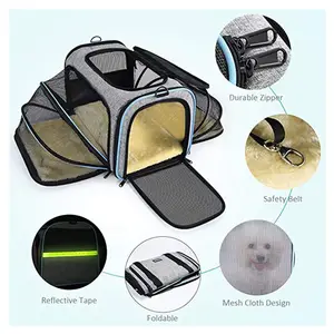 Köpek kedi seyahat çantası Pet genişletilebilir taşıyıcı havayolu onaylı katlanabilir evcil hayvan taşıyıcı evcil hayvan çantası seyahat ekstra geniş yumuşak yan