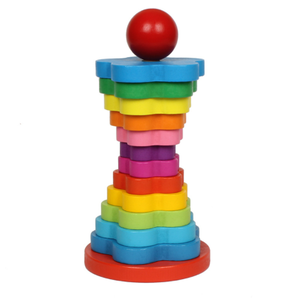 Houten Gebouw Stapelen Blokken Stapelen Ringen Speelgoed Regenboog Toren Toy - Product Image 4