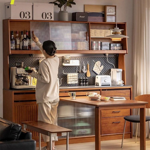 Solid Wood <b>Sideboard</b> With Storage And Integrated Dining Table For Living Room Cabinet Use - Product Image 2