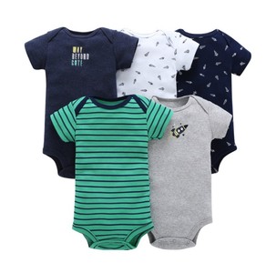 Lot de 5 barboteuses unisexes en coton 100 % écologiques pour bébé – Collection été mignonne – Vente en gros - Product Image 3