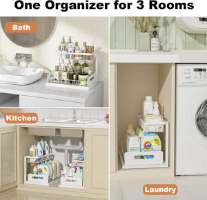 Organizador de Gabinete Blanco de 2 Niveles, Estante de Alambre con Cajones para Almacenamiento Debajo del Fregadero en Baño y Cocina - Product Image 2