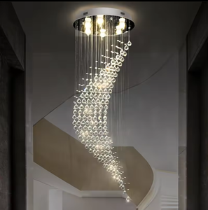 Lustre suspendu LED de luxe vintage contemporain pour grand hôtel moderne K9 en cristal pour villas et escaliers à grand plafond - Product Image 2