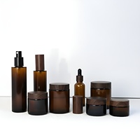 Pot en verre ambré à effet bois avec pompe pulvérisatrice et compte-gouttes, ensemble de contenants cosmétiques, logo personnalisé, vente en gros, fourniture directe usine