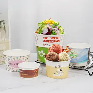 Ücretsiz örnek götürmek için kağıt kap salata kaseleri 300ml ~ 1500ml tek kullanımlık Kraft kağıt yuvarlak kase gıda ambalaj