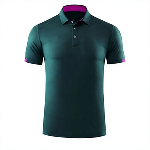 Men's Solid Color Short Sleeve Knitted Polyester Button-Up Breathable Shirt Front Logo Quick Dry Sporty Green Purple Accents - Product Image 1