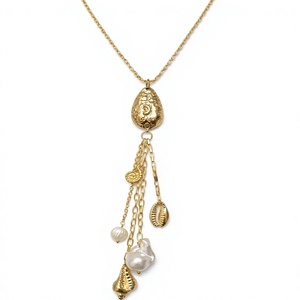 Collar con Borlas Chapadas en Oro y Dijes de Concha, Perlas de Imitación, Estilo Bohemio, Colgante para Mujer, Cadena de Aleación, Joyería, Regalo - Product Image 1