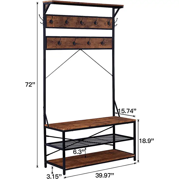 3-in-1 Entryway Coat Rack com banco de armazenamento e Coat Racks Entryway Storage Shelf Organizer,Wood Look Accent Móveis