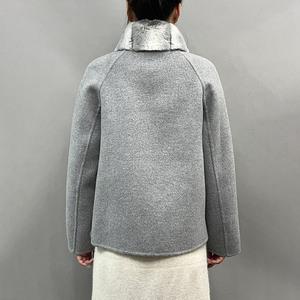 Nuovo <span class=keywords><strong>Cappotto</strong></span> Invernale Caldo di Alta Qualità in Lana Corta con Collo Alto e Inserti in Pelliccia di Rex, <span class=keywords><strong>Cappotto</strong></span> da <span class=keywords><strong>Donna</strong></span> in <span class=keywords><strong>Cashmere</strong></span> e Lana con Pelliccia - Product Image 3