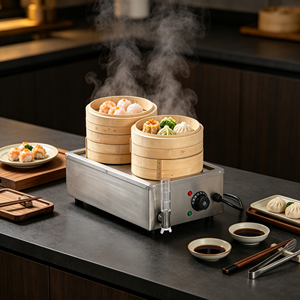 Tabletop <b>Electric</b> Powered 2 Hole <b>Steamer</b> 2KW High Output Stainless Steel Robust Commercial Food Processing Cooking Equipment - Product Image 4