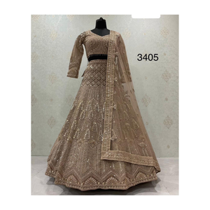 Lehenga ชาติพันธุ์อินเทรนด์สำหรับผู้หญิงใน georgette และสุทธิด้วยการปักหนักสำหรับงานรื่นเริงและงานแต่งงานโอกาส - Product Image 2