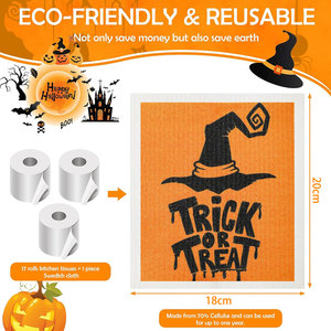 Paños de Cocina Modernos con Diseño de Halloween, Fantasmas y Calabazas, Lavables, Reutilizables, Ecológicos y Biodegradables, con Diseño de Brujas - Product Image 2