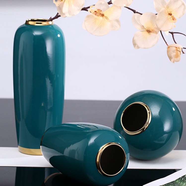 Nordic  living room tabletop interior flower arranging handicraft decoration  dark green three piece ceramic vase