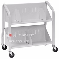 Chariot de bibliothèque mobile en bois et métal de haute qualité avec 3 étagères et roulettes pour équipement scolaire