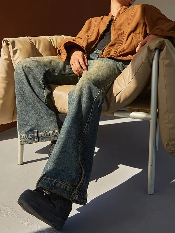 RHS11249 Jeans stile 2024 larghi svasati pantaloni Vintage con lavaggio acido a zampa pantaloni in Denim per uomo