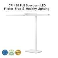Lampe de bureau LED à base métallique réglable, variateur tactile, changement de couleur, lumière de lecture à CRI élevé pour étudiants, études, dessin et travail de conception