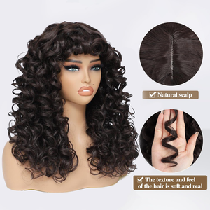 Perruque afro bouclée longue de 20 pouces avec frange, perruque volumineuse en cheveux humains bouclés, sans colle, style naturel et facile pour les femmes noires - Product Image 2