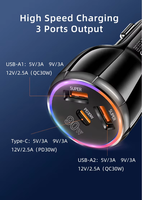Chargeur de voiture 90W QC3.0 2 ports USB A+USB C, adaptateur allume-cigare, charge rapide, téléphone portable universel, smartphone