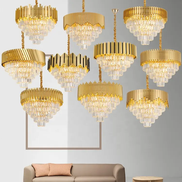 Modern Gold Crystal Ceiling Luxury Round Pendant Lamp Hotel Living Room Indoor LED Chandeliers Lights