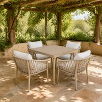 Ensemble de table et 4 chaises d'extérieur en rotin tressé en aluminium, mobilier de jardin contemporain pour patio et café