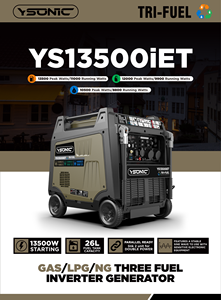 Generador inversor portátil de combustible triple YSONIC, motor OHV de 4 tiempos, 13500W, generador de gasolina y GLP con generador diésel para el hogar - Product Image 3