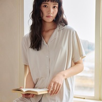 Sweethoney – ensemble 2 pièces pour femmes, vêtements de maison à revers, à manches courtes, coupe ample, design uni, adapté au printemps et à l'été