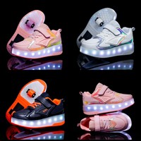 Chaussures à roulettes LED lumineuses OEM en gros, baskets à roulettes 2-en-1, chaussures de sport d'extérieur pour le patinage