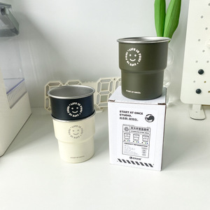 Tazze da viaggio personalizzate con Logo simpatico sorriso in acciaio inossidabile impilabili birra da campeggio tazza per bere caffè con coperchio e paglia - Product Image 5