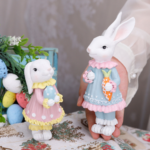 Redeco गर्म बिक्री वसंत डेस्कटॉप सजावट गुलाबी प्यारा ईस्टर सींग का बना रेसिन कार्टून खरगोश मूर्तिकला - Product Image 2