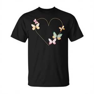 T-shirt coloré avec motif de cœur et de papillon, noir, unisexe, pour adultes, promotionnel - Product Image 2