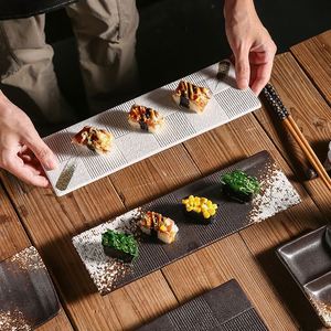 Ingrosso 12.5 pollici piatto rettangolare in <span class=keywords><strong>ceramica</strong></span> stile retrò hotel <span class=keywords><strong>servizio</strong></span> 50 pz Sushi Sashimi piatto piatto piatto a strisce lunghe - Product Image 2