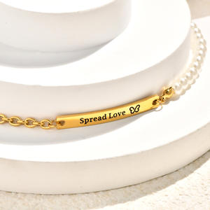 Pulsera Ajustable YF8440 <span class=keywords><strong>de</strong></span> Moda Minimalista con Cadena <span class=keywords><strong>de</strong></span> Perlas <span class=keywords><strong>y</strong></span> Placa Curva Geométrica, Chapada en <span class=keywords><strong>Oro</strong></span> <span class=keywords><strong>de</strong></span> 18K, Acero Inoxidable Impermeable - Product Image 3