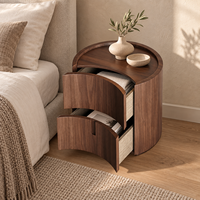 Table de chevet en noyer de style mi-siècle avec 2 tiroirs incurvés et rangement ouvert, table de nuit moderne en bois pour chambre à coucher et mobilier d'hôtel