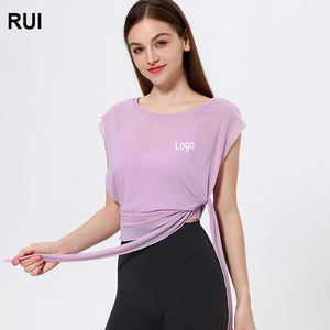 RUIQUWIN <b>Women's</b> Quick Dry Mesh Yoga Two Piece Set Short Sleeved Sports Bra with Breathable Fitness Dance Wear Wholesale Top - Product Image 1