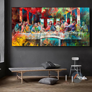 Art mural moderne : Affiche imprimée religieuse <span class=keywords><strong>de</strong></span> <span class=keywords><strong>la</strong></span> <span class=keywords><strong>Cène</strong></span> <span class=keywords><strong>de</strong></span> Léonard <span class=keywords><strong>de</strong></span> <span class=keywords><strong>Vinci</strong></span> sur toile, style graffiti - Product Image 1