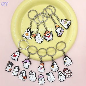 QY Halloween PVC Key Chain Cartoon Ghost <b>Keyring</b> Cute Pumpkin Skater <b>Charm</b> Bag Pendant Wholesale - Product Image 2