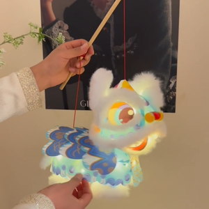 Lanterne de la danse du lion de style chinois du Nouvel An, tendance nationale, artisanale, en papier, design de lion éveillant, pendentif lumineux, printemps - Product Image 4