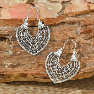 مجموعة أقراط عرقية عتيقة 4 ، مجوهرات بوهيمية بلون فضي عتيق هندسي للنساء ، أقراط طارة أنيقة - Product Image 5