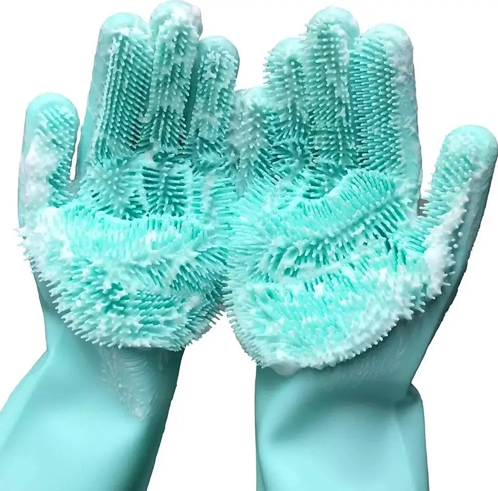 Guantes de limpieza de cocina multifunción, guantes para lavar platos de silicona antideslizantes con aislamiento mágico para el hogar