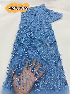 Tessuto in Pizzo Francese Africano 2024 con Paillettes e Ricami, Alta Qualità, Fatto a Mano, Tulle a Rete Rosa per Matrimoni - Product Image 2