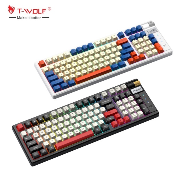 T-WOLF T70 Tri-mode Wireless Keyboard Mechanical with Multimedia Knob 97 Keys Rechargeable RGB Hotswappable Mechanical Keyboard