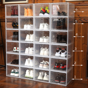 Transparent Plastic Sneaker Stackable Shoe Storage Boxes Drop Front Acrylic Drawer Type Magnetic Clear Shoe Box shoe box storage