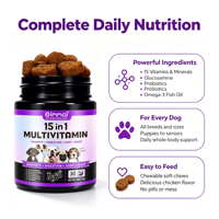 Multivitamin Hewan Peliharaan Anjing untuk Imunitas, Pencernaan, Kesehatan Sendi & Jantung, Suplemen Kunyah, Mendukung OEM & Label Pribadi