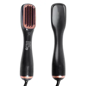 Custom PTC Ceramic 3 In 1 Compact Negative Ionic Straightener Hair Brush Comb Hair Dryer Hot Air Styling Brush