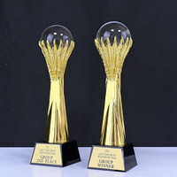 Trophées Souvenirs en Métal Doré, Trophée Colonne, Trophée Boule Solide en Cristal, Trophée en Cristal Personnalisé, Récompenses Gravées MH-T558