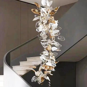 Villa Lobby Escalier Décoration Moderne Soufflé À La Main Couleur Verre Grand Long Lustres Personnalisés Lampes Suspendues pour Villa - Product Image 4
