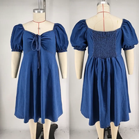 Robes en jean personnalisées grande taille pour femmes, coupe ajustée, manches courtes, col en V élastique à lacets, pour l'été