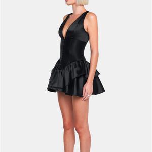 เดรสสั้นคอวีทรงเข้ารูปดีไซน์ใหม่ปี 2025 สำหรับฤดูร้อน แต่งระบายช่วงกระโปรง  ชุดลำลองสำหรับผู้หญิง - Product Image 2